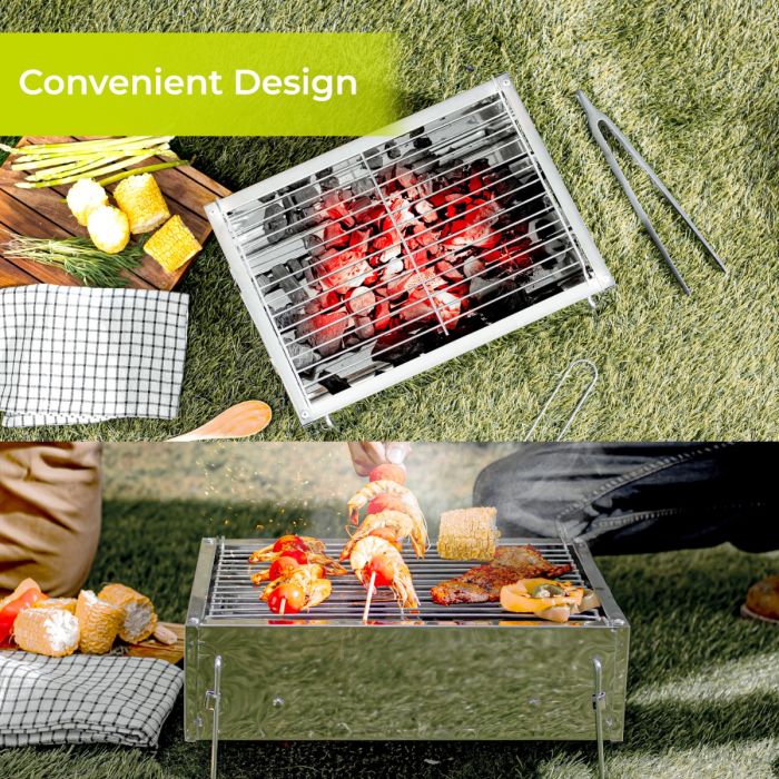 Barbecue Stand with Grill, Quality Material, RF10361 | Durable Stainless-Steel Construction | Portable Folding Charcoal BBQ Grill for Outdoor Picnic Garden Terrace Camping