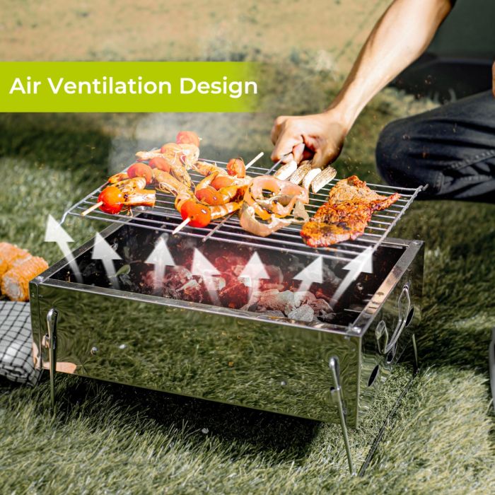 Barbecue Stand with Grill, Quality Material, RF10361 | Durable Stainless-Steel Construction | Portable Folding Charcoal BBQ Grill for Outdoor Picnic Garden Terrace Camping