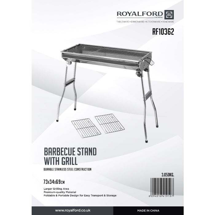 Barbecue Stand with Grill, Stainless Steel Grill, RF10362 | Foldable & Portable Design for Easy Transport & Storage | Used for Camping, Outdoor Pool Party Etc