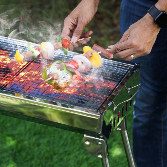 Barbecue Stand with Grill, Stainless Steel Grill, RF10362 | Foldable & Portable Design for Easy Transport & Storage | Used for Camping, Outdoor Pool Party Etc