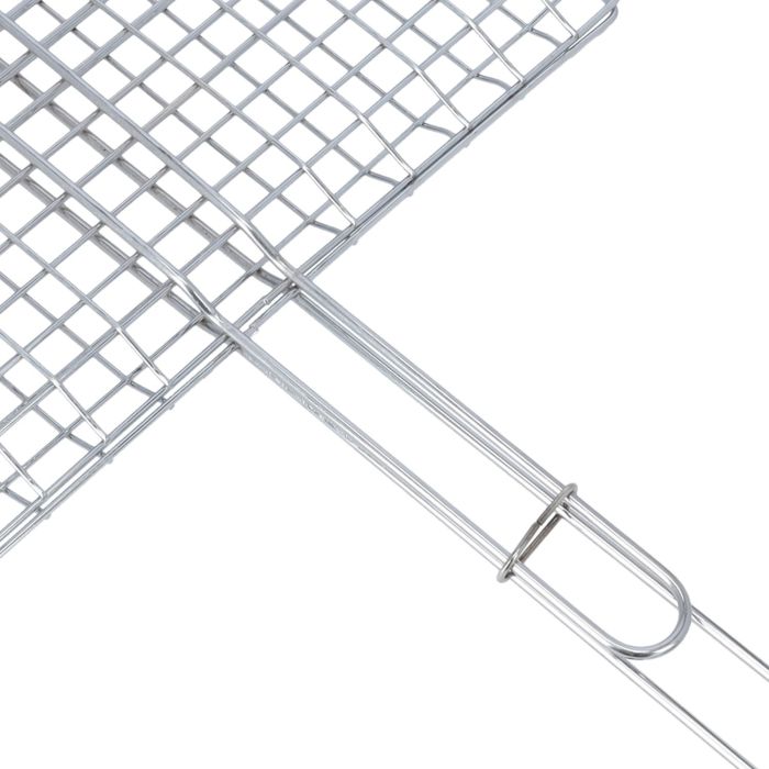 Barbeque Grill Chromium Plated Iron, RF10380 - Wooden Handle, Folding Portable BBQ Grill Basket for Fish Vegetables Shrimp, Larger Grilling Area