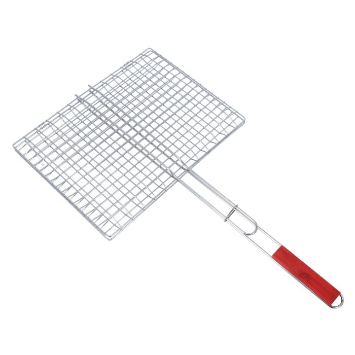 Barbeque Grill Chromium Plated Iron, RF10380 - Wooden Handle, Folding Portable BBQ Grill Basket for Fish Vegetables Shrimp, Larger Grilling Area