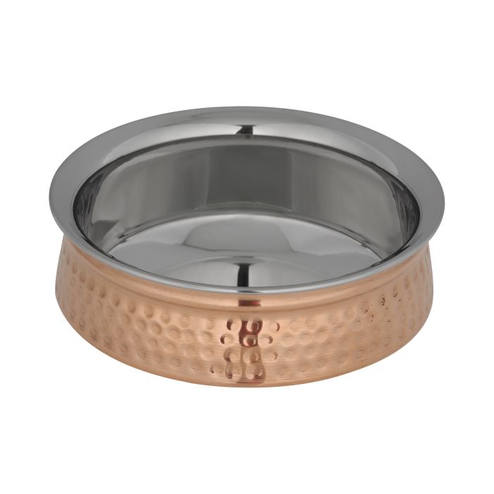 Cooper Steel Serving Handi, RF10391 | Copper Stainless Steel Hammered Handi | Indian Serving Bowl | Indian Dishes Serve ware for Vegetable and Curries