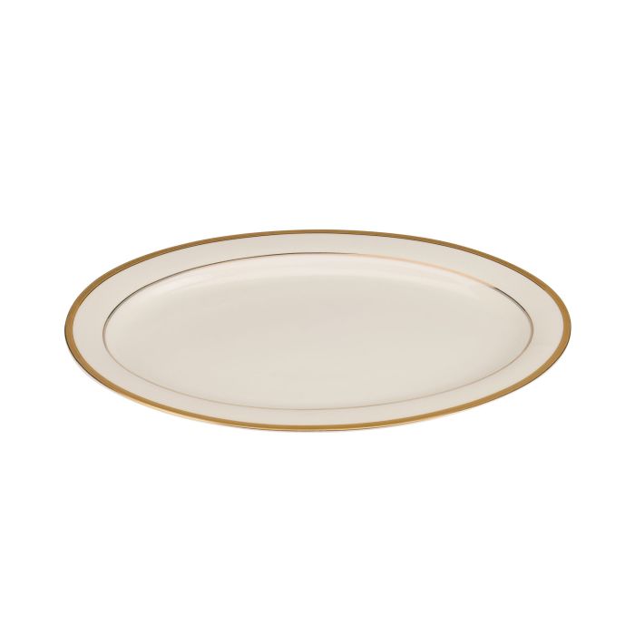 Premium Bone China Plates, 14" Oval Dinner Plate, RF10466 | Deep Plate with Elegant Golden Border | Ideal for Dinner, Lunch, Breakfast, Parties & More