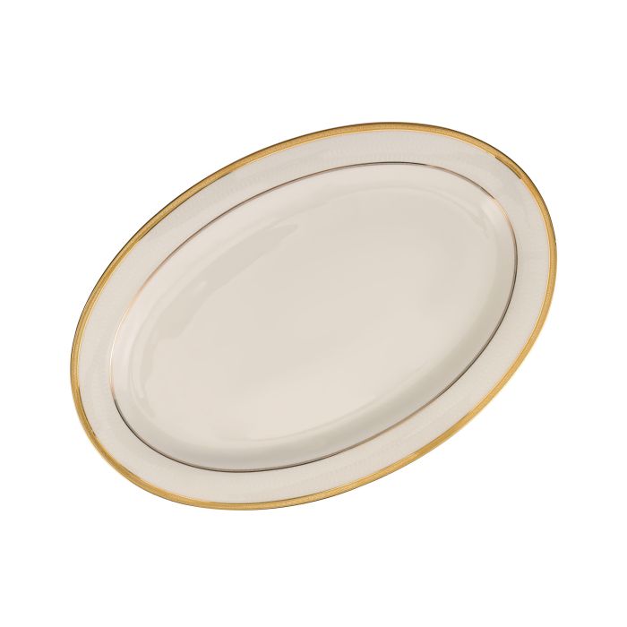 Premium Bone China Plates, 14" Oval Dinner Plate, RF10466 | Deep Plate with Elegant Golden Border | Ideal for Dinner, Lunch, Breakfast, Parties & More
