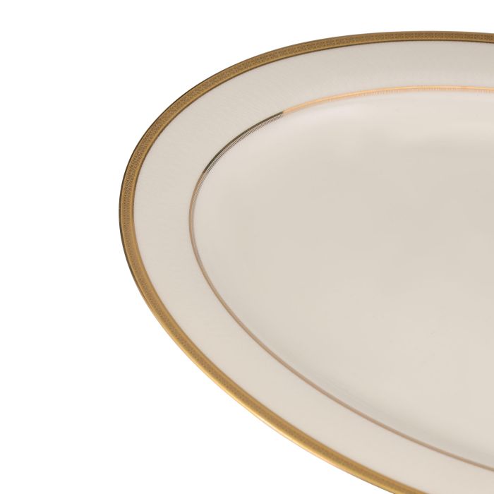 Premium Bone China Plates, 14" Oval Dinner Plate, RF10466 | Deep Plate with Elegant Golden Border | Ideal for Dinner, Lunch, Breakfast, Parties & More