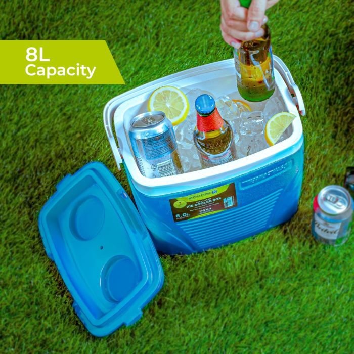 Insulated Ice Cooler Box, 8L Portable Ice Chest, RF10475 | 3 Layer PP-PU-HDPE | Premium Quality Polymer | Thermal Insulation | Camping Cooler Ice Box for BBQs, Outdoor Activities