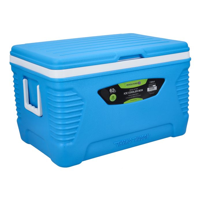 Insulated Ice Cooler Box, 62L Portable Ice Chest, RF10480 | 3 Layer PP-PU-HDPE | Premium Quality Polymer | Thermal Insulation | Camping Cooler Ice Box for BBQs, Outdoor Activities