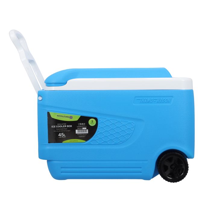 Insulated Ice Cooler Box, 45L Portable Ice Chest, RF10482 | 3 Layer PP-PU-HDPE | Premium Quality Polymer | Thermal Insulation | Ice Cooler with Wheels & Handle
