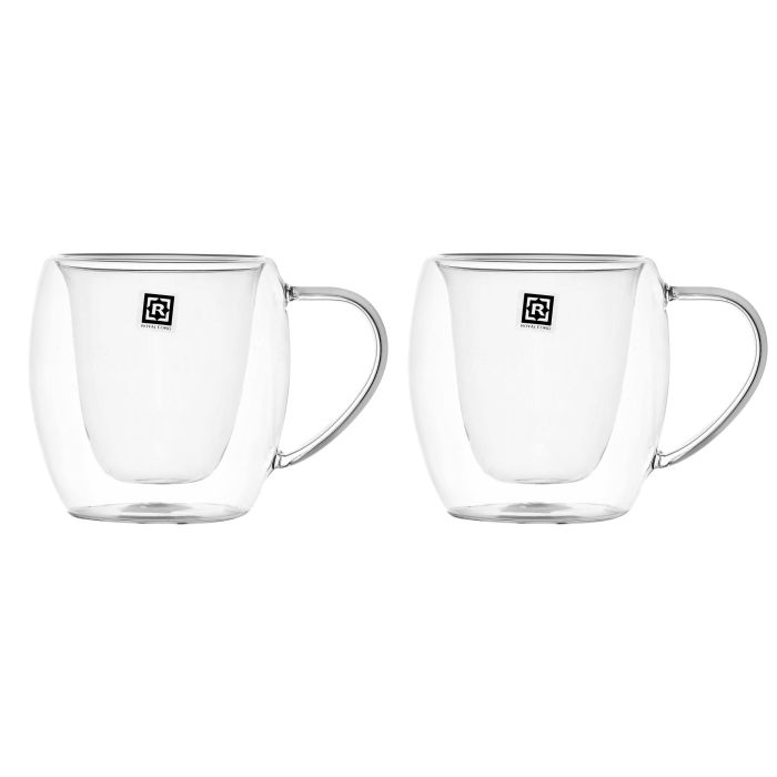 Double Wall Mug Set, 300ml Borosilicate Glass Cup, RF10529 | 2pcs Clear Glass Coffee Cups | Insulated Coffee Glass, Cappuccino Cups, Tea Cups, Latte Cups, Beverage Glasses