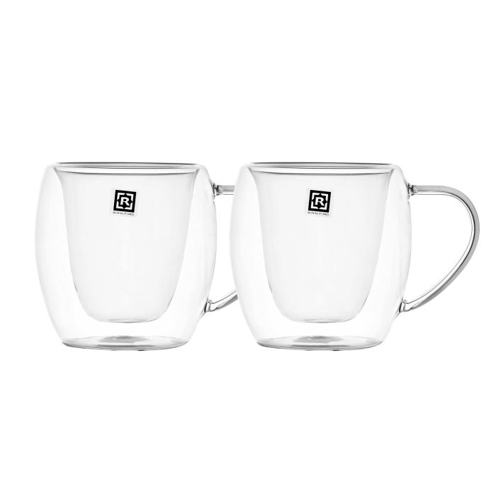 Double Wall Mug Set, 300ml Borosilicate Glass Cup, RF10529 | 2pcs Clear Glass Coffee Cups | Insulated Coffee Glass, Cappuccino Cups, Tea Cups, Latte Cups, Beverage Glasses