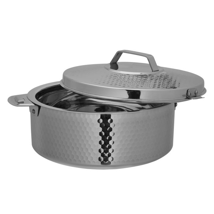 Reeva Hammered Double Wall Stainless Steel Hot Pot, RF10539 | Firm Twist Lock | Strong Handles With Heavy-Duty Rivets | Steel Serving Pot, Steel Chapati Storage Box, Roti Serving Pot, Chapati Dabba