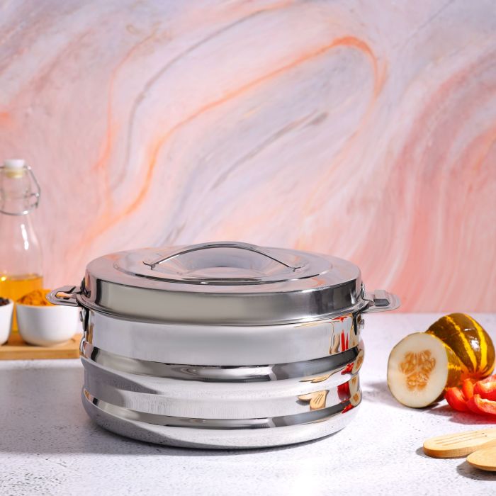 Galaxy Double Wall Stainless Steel Hot Pot, 1500ml, RF10541 | Firm Twist Lock | Strong Handles with Heavy-Duty Rivets | Steel Serving Pot, Chapati Storage Box, Roti Serving Pot