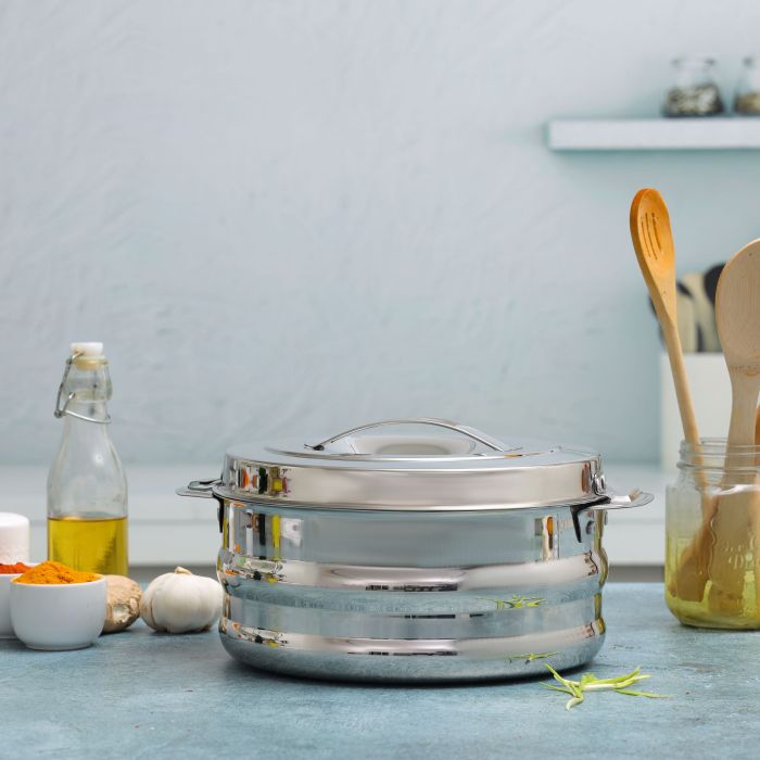 Galaxy Double Wall Stainless Steel Hot Pot, 1500ml, RF10541 | Firm Twist Lock | Strong Handles with Heavy-Duty Rivets | Steel Serving Pot, Chapati Storage Box, Roti Serving Pot