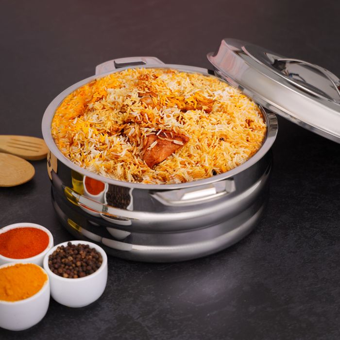 Galaxy Double Wall Stainless Steel Hot Pot, 1500ml, RF10541 | Firm Twist Lock | Strong Handles with Heavy-Duty Rivets | Steel Serving Pot, Chapati Storage Box, Roti Serving Pot