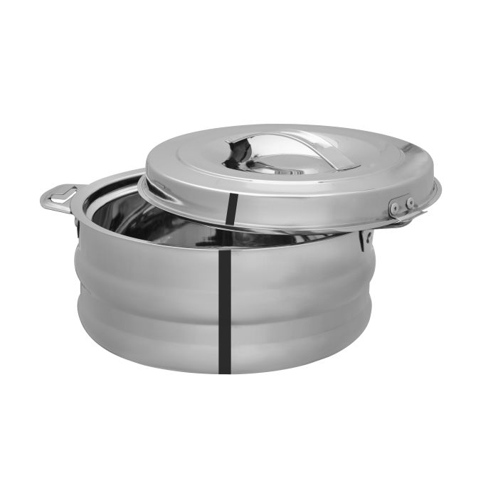 Galaxy Double Wall Stainless Steel Hot Pot, 2500ml, RF10542 | Firm Twist Lock | Strong Handles with Heavy-Duty Rivets | Steel Serving Pot, Chapati Storage Box, Roti Serving Pot