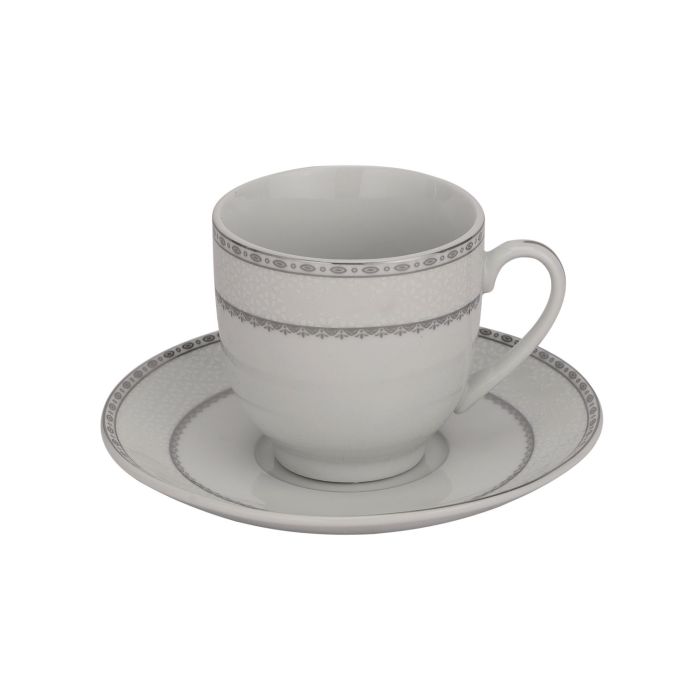Cup & Saucer Set, Food Grade Material, 180ml Cup, RF10554 | Mocha Cup, Turkish Coffee Cup, 6pcs Each Cup and Saucer | Freezer Safe & Chip Resistant | Premium Porcelain