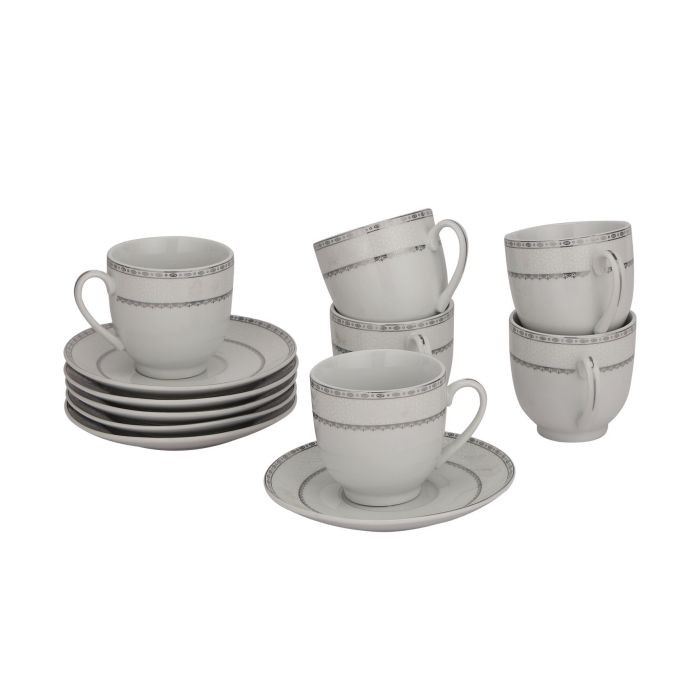 Cup & Saucer Set, Food Grade Material, 180ml Cup, RF10554 | Mocha Cup, Turkish Coffee Cup, 6pcs Each Cup and Saucer | Freezer Safe & Chip Resistant | Premium Porcelain