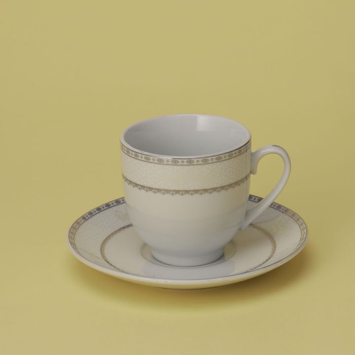 Cup & Saucer Set, Food Grade Material, 180ml Cup, RF10554 | Mocha Cup, Turkish Coffee Cup, 6pcs Each Cup and Saucer | Freezer Safe & Chip Resistant | Premium Porcelain