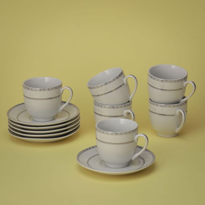 Cup & Saucer Set, Food Grade Material, 180ml Cup, RF10554 | Mocha Cup, Turkish Coffee Cup, 6pcs Each Cup and Saucer | Freezer Safe & Chip Resistant | Premium Porcelain