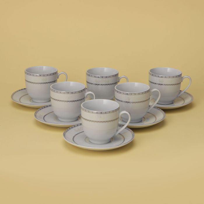 Cup & Saucer Set, Food Grade Material, 180ml Cup, RF10554 | Mocha Cup, Turkish Coffee Cup, 6pcs Each Cup and Saucer | Freezer Safe & Chip Resistant | Premium Porcelain