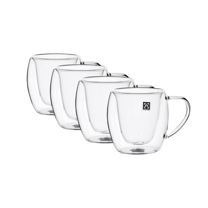 Double Wall Mug Set, 80ml Borosilicate Glass Cup, RF10570 | 4pcs Clear Glass Coffee Cups | Insulated Coffee Glass, Cappuccino Cups, Tea Cups, Latte Cups, Beverage Glasses