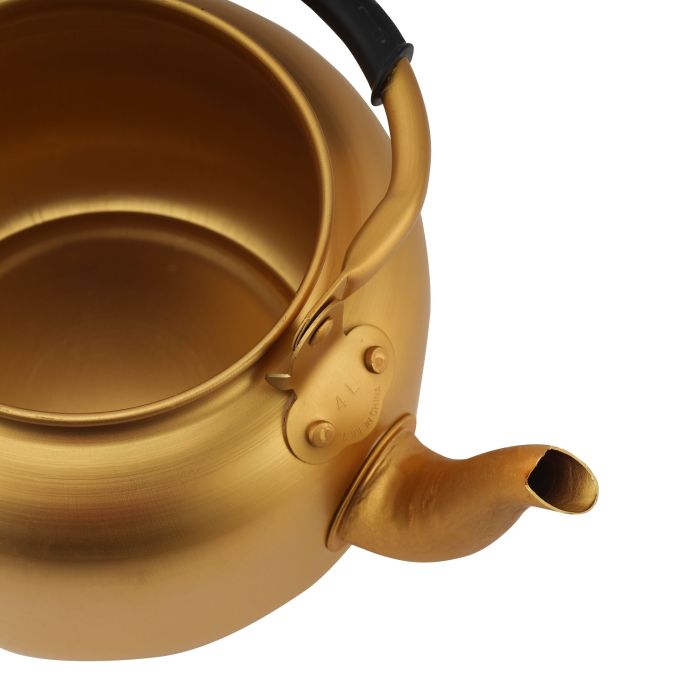 Royalford 4.0L Golden-Finish Aluminum Tea Kettle- RF10769| Rust and Corrosion Resistant Body with Comfortable and Anti-Scald Handle| Induction Compatible| Perfect for Indoor and Outdoor Use| Golden