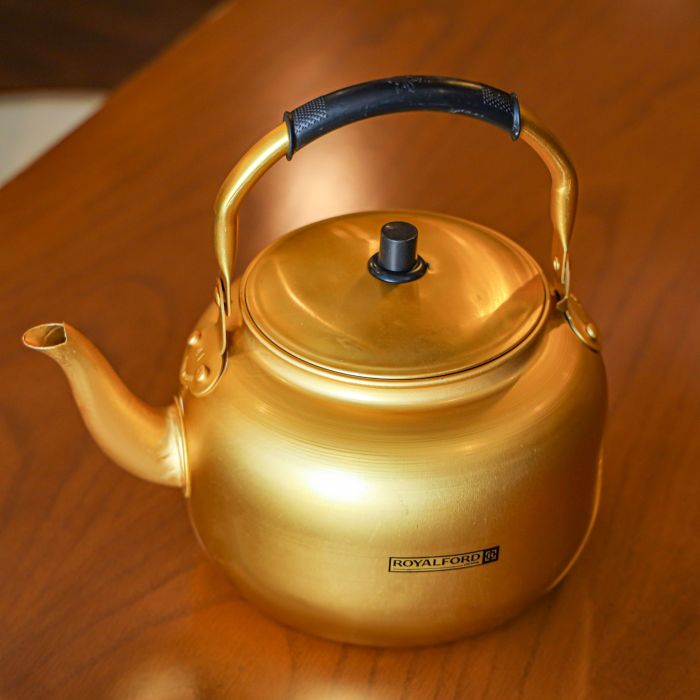 Royalford 4.0L Golden-Finish Aluminum Tea Kettle- RF10769| Rust and Corrosion Resistant Body with Comfortable and Anti-Scald Handle| Induction Compatible| Perfect for Indoor and Outdoor Use| Golden