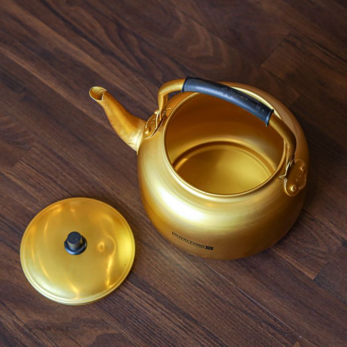 Royalford 4.0L Golden-Finish Aluminum Tea Kettle- RF10769| Rust and Corrosion Resistant Body with Comfortable and Anti-Scald Handle| Induction Compatible| Perfect for Indoor and Outdoor Use| Golden