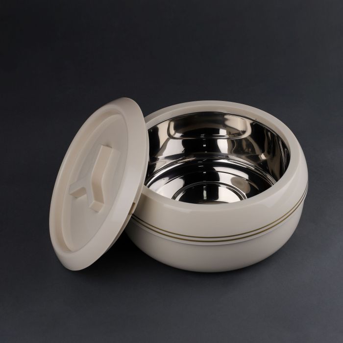 Royalford Zoria Insulated 3000ml Casserole- RF11031| PP Body with Stainless Steel Inner Casting| BPA-Free| Easy to Carry| Firm Twist Lock| Casserole with Lid| Elegant and Unique Design| Super PU Insulation| Hassle-Free| Ivory and Gold