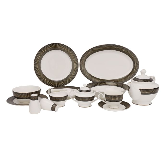 Premium Bone China Dinner Set, 83 Pcs Set, RF11046 | Elegant Floral Design | Dishwasher Safe | Freezer Safe | Bone China Chin Resistant Dishes Sets Service for 12