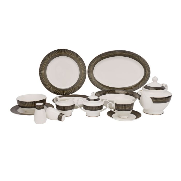 Premium Bone China Dinner Set, 83 Pcs Set, RF11046 | Elegant Floral Design | Dishwasher Safe | Freezer Safe | Bone China Chin Resistant Dishes Sets Service for 12