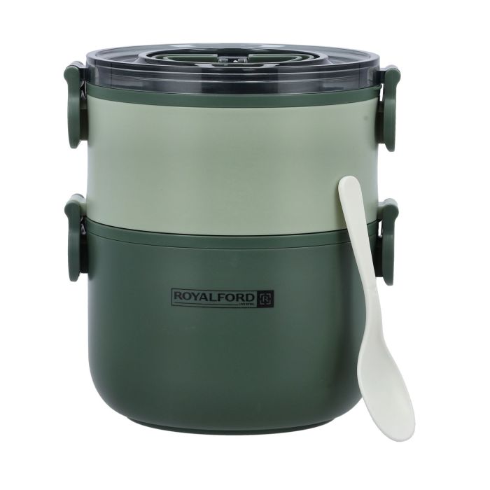 Royalford RF11105 Double Layer Round Lunch Box, Stainless Steel Inner | 1600ml Food Storage Container with Two Compartments | Durable Leak-Proof Eco-Friendly