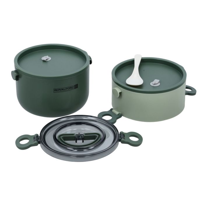 Royalford RF11105 Double Layer Round Lunch Box, Stainless Steel Inner | 1600ml Food Storage Container with Two Compartments | Durable Leak-Proof Eco-Friendly