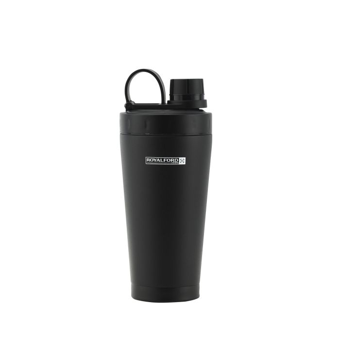 Royalford 500ML Shaker Bottle- RF11141| Double Wall Stainless Steel Shaker with PP Lid| Keeps Your Drinks Hot or Cold for Long Hours| Leak-Proof and Portable Design| Suitable for Indoor and Outdoor Use| Black