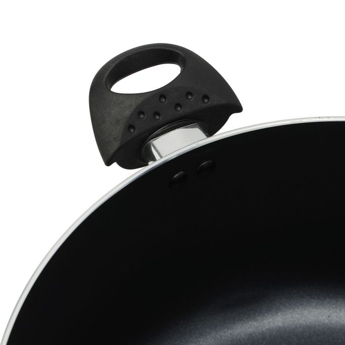 Royalford Aluminum Casserole- RF11195| Non-Stick Aluminum Cookware| Dot Induction Base| Compatible with Hot Plate, Halogen, Gas and Induction Cooktops| 20cm| 3mm Thickness and Strong Bakelite Handles and Knob| Tempered Glass Lid| Black| One-Piece