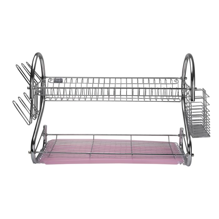 Royalford RF1151DRL 2 Layer Metal Dish Rack - Multi-Purpose Draining Board with Drip Tray, Durable and Easy to Assemble | Wall Hanging Dish Rack with Plastic Drip Tray