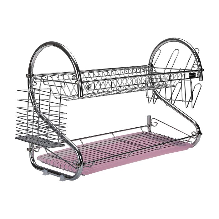 Royalford RF1151DRL 2 Layer Metal Dish Rack - Multi-Purpose Draining Board with Drip Tray, Durable and Easy to Assemble | Wall Hanging Dish Rack with Plastic Drip Tray