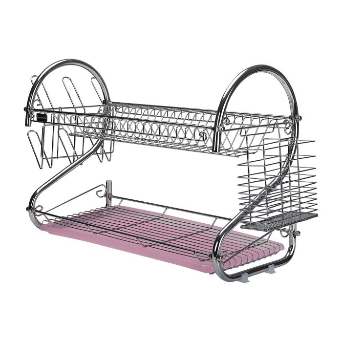 Royalford RF1151DRL 2 Layer Metal Dish Rack - Multi-Purpose Draining Board with Drip Tray, Durable and Easy to Assemble | Wall Hanging Dish Rack with Plastic Drip Tray