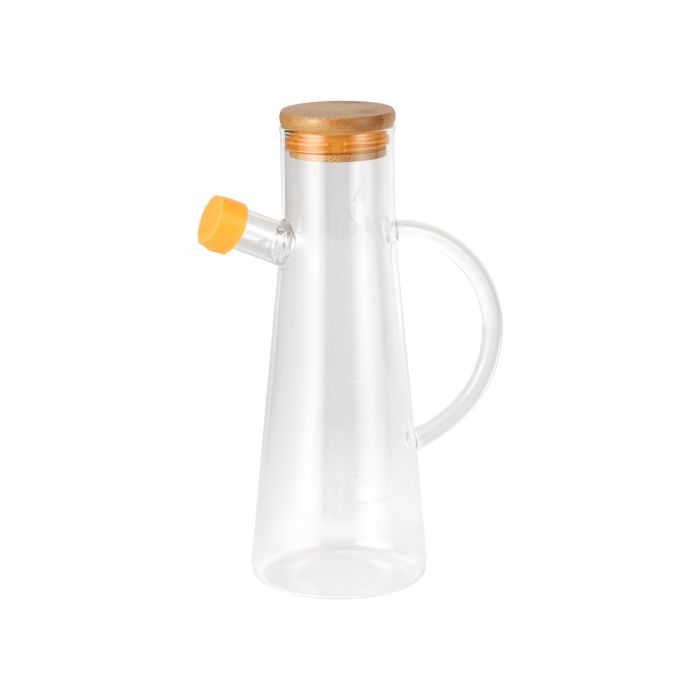 Royalford 600 ML Glass Oil Bottle- RF11930| Transparent Oil Dispenser, Perfect for Dispensing Oil, Vinegar, Olive Oil, Spices, Etc.| With Handle, Wooden Lid and Pouring Spout| Clear