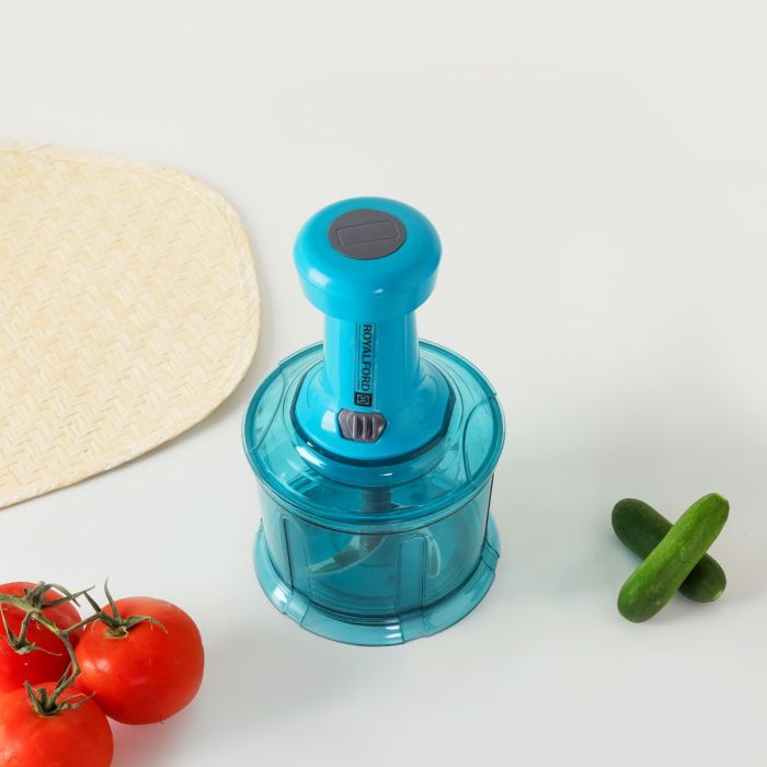 Royalford 900 ML Push Chopper- RF11955| Compact Chopper with 4 Blades| Suitable for Chopping Vegetables and Fruits| Quick Manual Chopper| Stainless Steel Blade Set for Fast and Effective Chopping| Detachable Body Parts for Easy Cleaning| Food Grade and BP