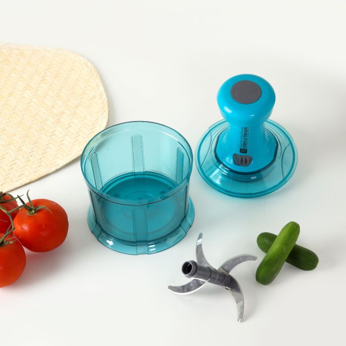 Royalford 900 ML Push Chopper- RF11955| Compact Chopper with 4 Blades| Suitable for Chopping Vegetables and Fruits| Quick Manual Chopper| Stainless Steel Blade Set for Fast and Effective Chopping| Detachable Body Parts for Easy Cleaning| Food Grade and BP