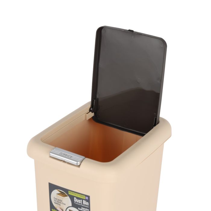 Royalford 10L Dust Bin- RF12248| Premium-Quality Plastic Bin with Swing Lid| Trash Can for Home, Office, Bathroom, School, Shopping Mall, Restaurant| Brown