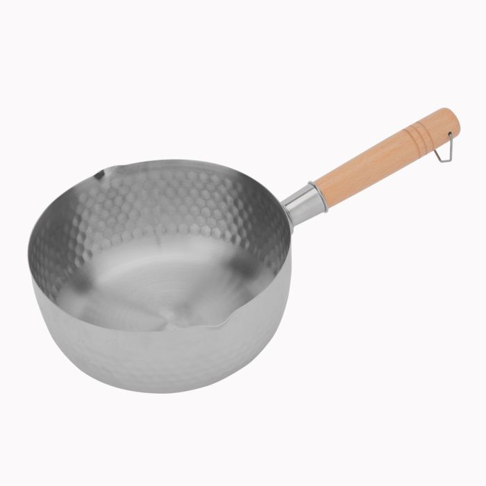 Royalford 20 CM Stainless Steel Snow Pot- RF12261| Stylish Design with Hammered Mesh Pattern and Wooden Handle| Saucepan Perfect for Making Sauces, Reducing, Browning, Sauting, Etc., Induction Compatible | Silver