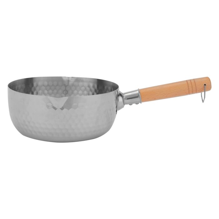 Royalford 20 CM Stainless Steel Snow Pot- RF12261| Stylish Design with Hammered Mesh Pattern and Wooden Handle| Saucepan Perfect for Making Sauces, Reducing, Browning, Sauting, Etc., Induction Compatible | Silver