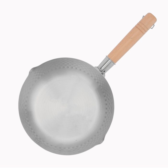 Royalford 20 CM Stainless Steel Snow Pot- RF12261| Stylish Design with Hammered Mesh Pattern and Wooden Handle| Saucepan Perfect for Making Sauces, Reducing, Browning, Sauting, Etc., Induction Compatible | Silver