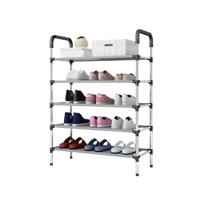 Royalford 5 Tier Shoe Rack- RF12422/ Multi-Purpose Storage Stand for Slipper, Sandals, Shoes/ Free Standing Organizer for Home, Office, Living Room and Kitchen/ Heavy-Duty, Rectangular Stand, Compact Design/ Black and Silver