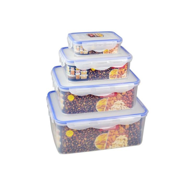4Pcs Food Storage Container Transparent Container | Reusable, Airtight Storage Box with Snap Locking Lid | Freezer Safe| Portable Meal Prep Bento Lunch Box | Portable & Stackable Design