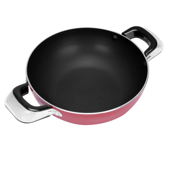 Royalford RF2947 Aluminium Wok Pan with Glass Lid, 22 CM - Induction Safe Frying Pan with Durable Non-Stick Granite Coating | Dishwasher Safe |Glass Lid & Heat-Resistant Handles - Cookware Casserole Pan
