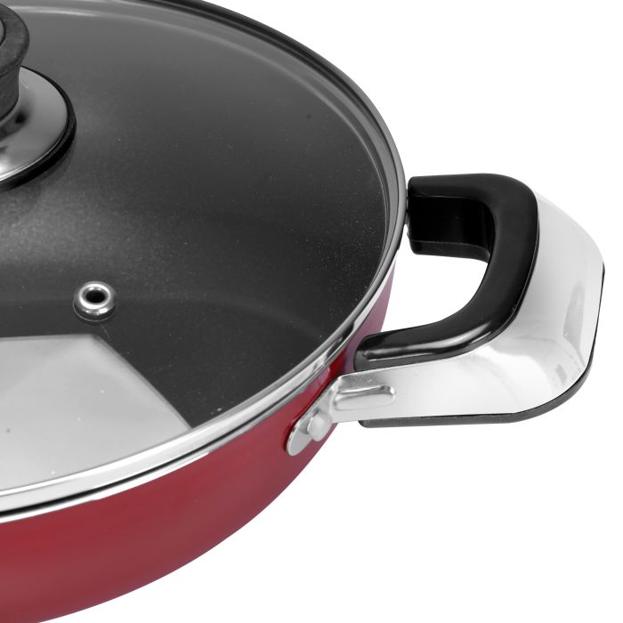 Royalford Aluminium Wok Pan with Glass Lid, 30 CM - Induction Safe Frying Pan with Durable Non-Stick Granite Coating | Dishwasher Safe |Frypan with Glass Lid & Heat-Resistant Handles - Cookware Casserole Pan